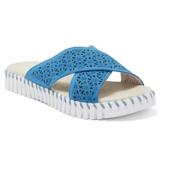 Ilse Jacobsen Shoes - ILSE JACOBSEN Tulip Crossband Platform Sandal Blue Leather Slides 9
